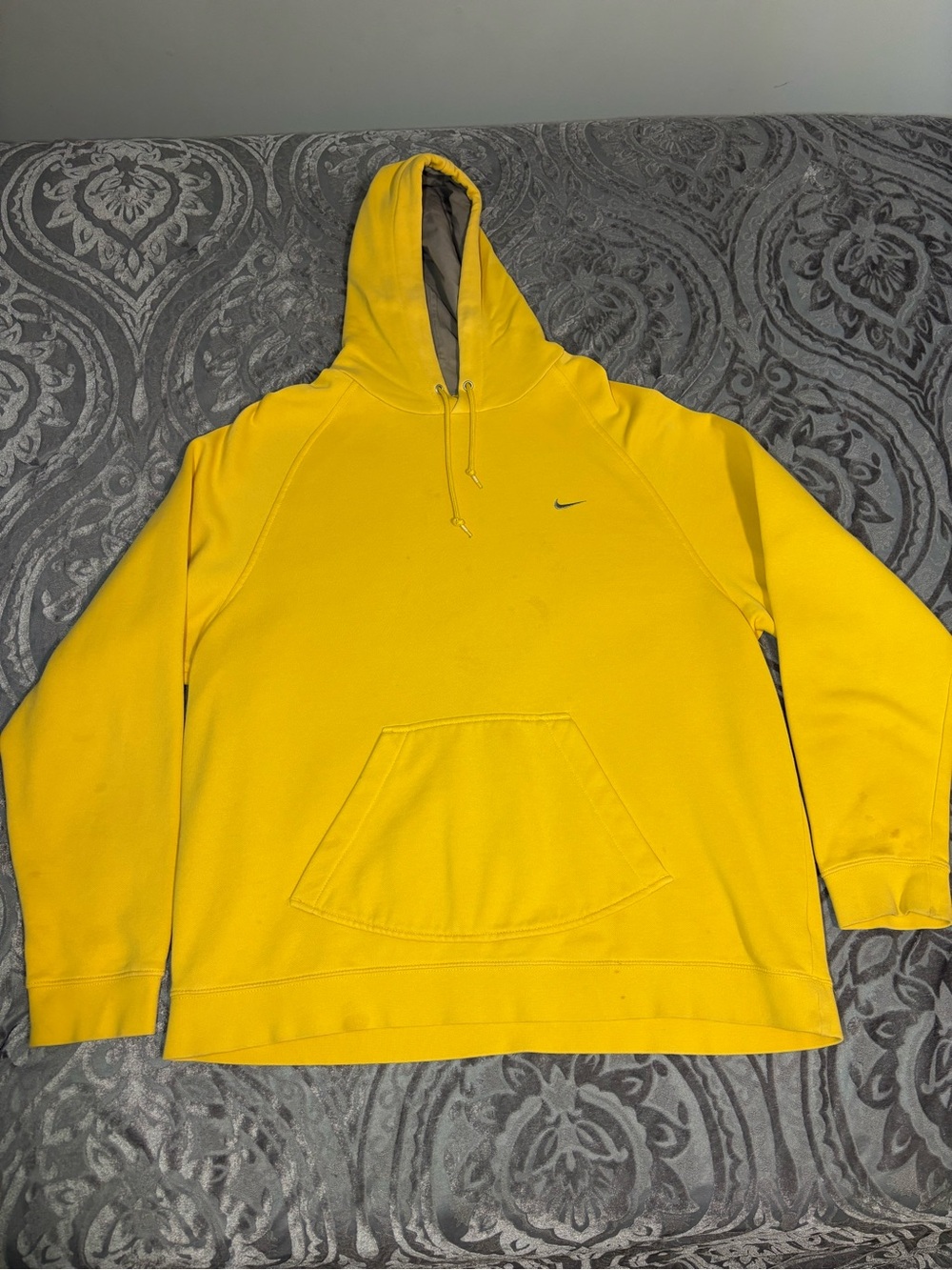 Nike Vintage Solo Swoosh Fleece Hoodie Pullover Sweatshirt Yellow Mens X-Large